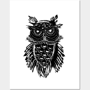 Black Tribal Owl Posters and Art
